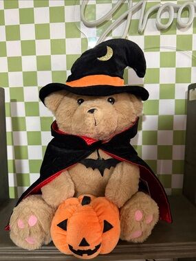 Halloween Witch Teddy Bear Plush with Pumpkin